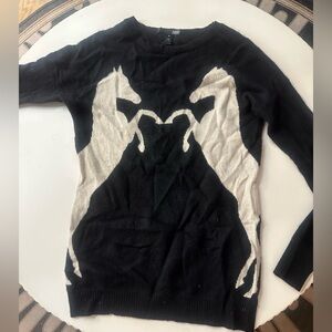 Aqua Cashmere Sweater in Classic Black with horses